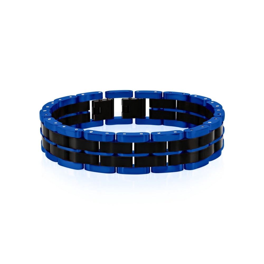 Beaux Bijoux Men's Two-Toned Stainless Steel Linked Bracelet - Double Striped Bracelet for Men - Fine Jewelry for Him