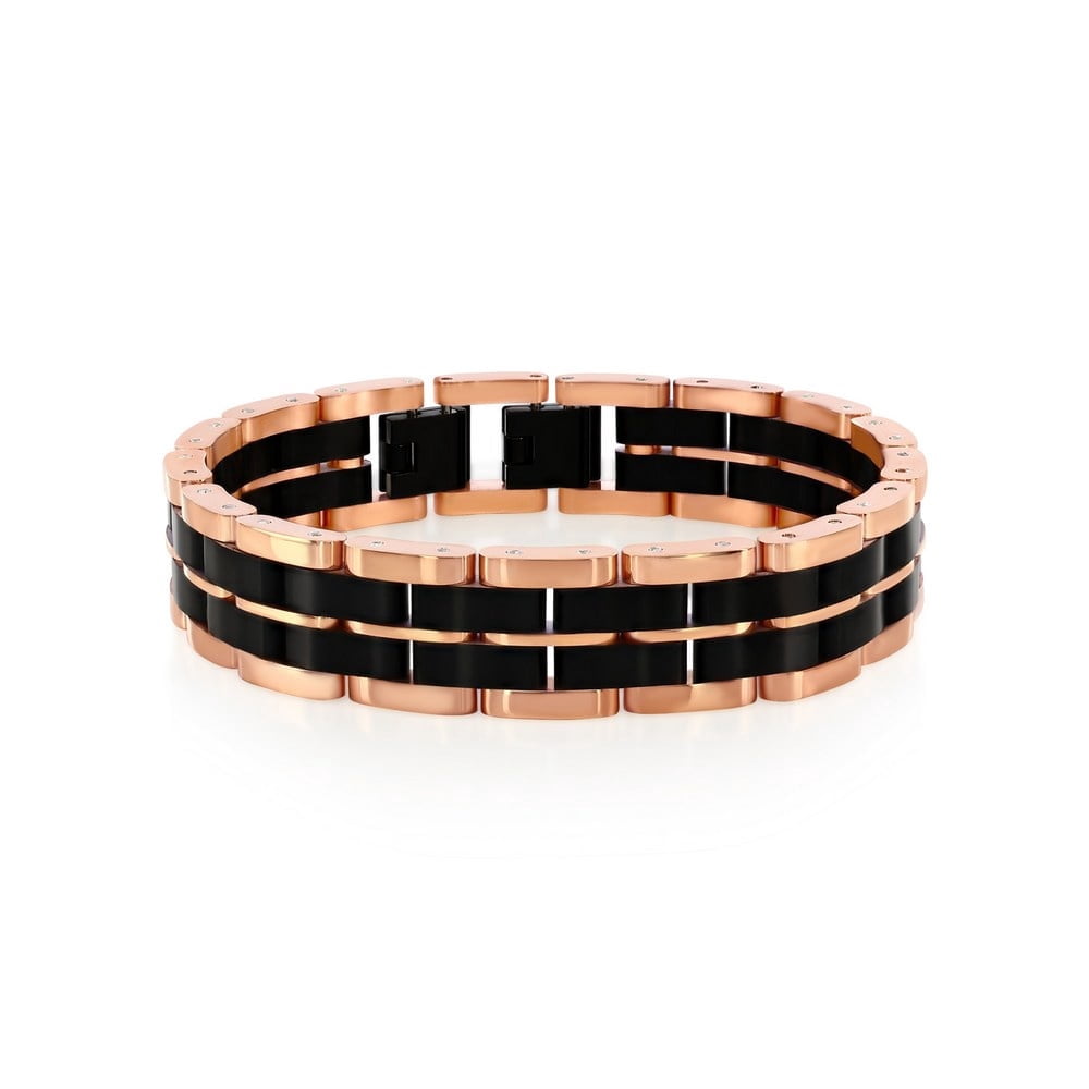 Beaux Bijoux Men's Two-Toned Stainless Steel Linked Bracelet - Double Striped Bracelet for Men - Fine Jewelry for Him