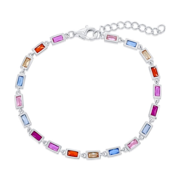 Beaux Bijoux Multi-Color Bezel-Set Rectangle Bracelet in Sterling Silver - Fine Bracelets for Women - Unique Gift for Her