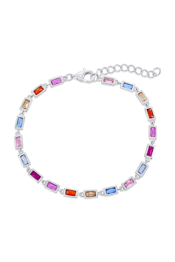 Multi-Color Bezel-Set Rectangle Bracelet in Sterling Silver - Fine Bracelets for Women - Unique Gift for Her