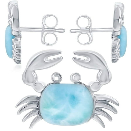 Beaux Bijoux Natural Larimar Gemstone Crab Stud Earrings Sterling Silver Jewelry for Women or Teens