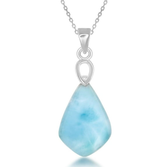 Beaux Bijoux Natural Larimar Gemstone Pear-Shaped 18” Necklace Sterling Silver Jewelry for Women or Teens