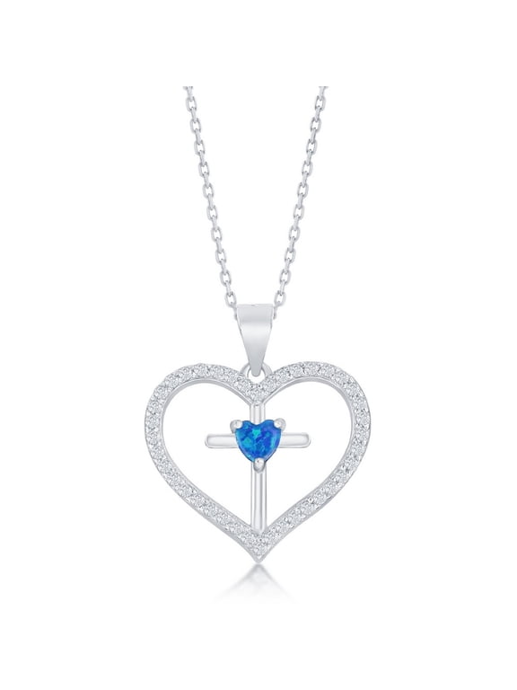 Opal Heart Necklace for Women | Religious Cross Necklace | Women's Trendy Necklace for Communion | Fine Opal Necklace for Her