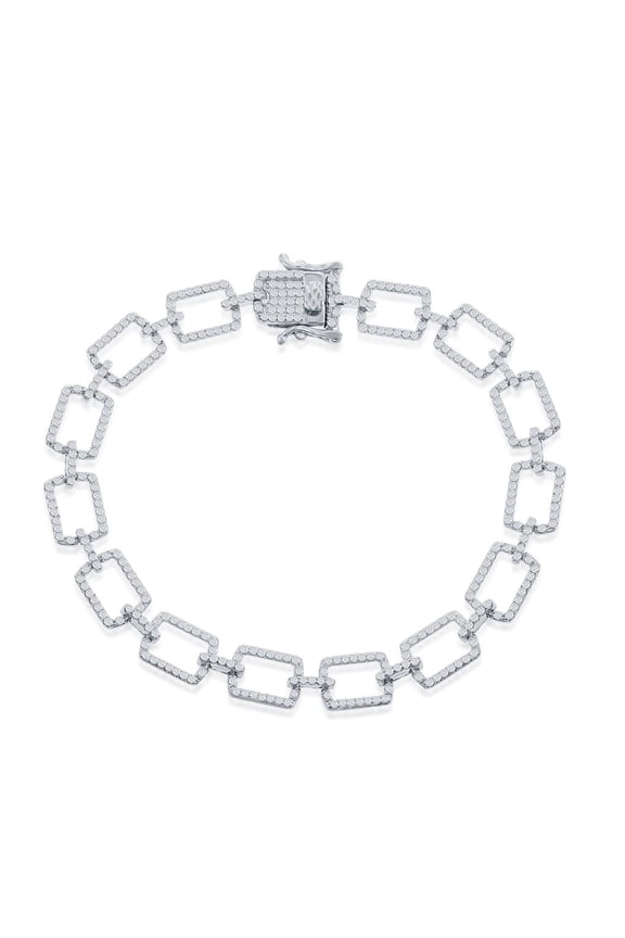 Paperclip Link Chain Design with Simulated Diamond CZ 7.5” Bracelet Sterling Silver Jewelry for Women or Teens