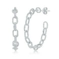 thumbnail image 1 of Beaux Bijoux Paperclip Link Designed Chain 32mm Beaded Hoop Dangling Earrings Sterling Silver Jewelry for Women or Teens Made in Italy, 1 of 6