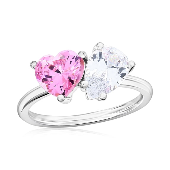 Beaux Bijoux Pink Heart and White Pear-Shaped Ring in Sterling Silver - Simulated Daimond CZ Ring for Women - Fine Jewelry-7