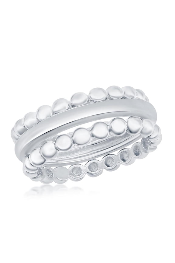 Polish and Beaded 3PC Band Ring Sterling Silver Jewelry for Women or Teens-6