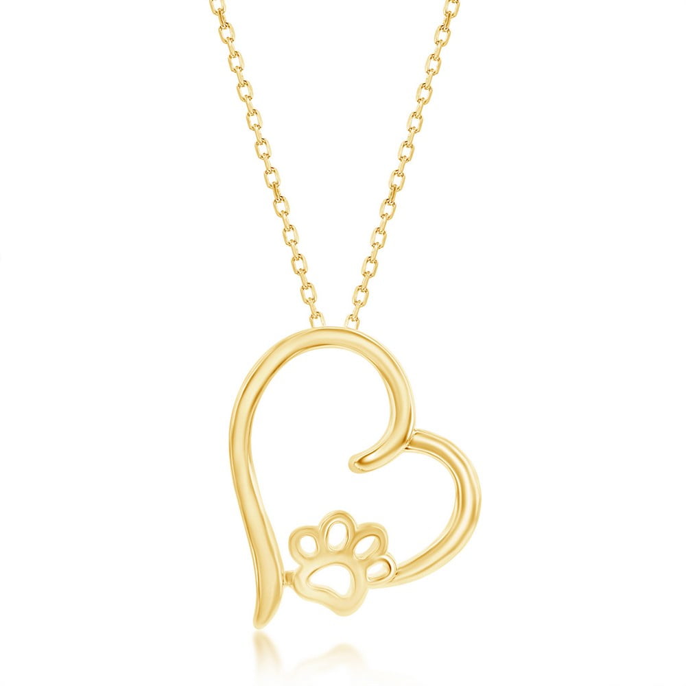 Sterling Silver Polished Heart With Paw Print Pendant Sterling Silver Polished Heart With Paw Print Pendant