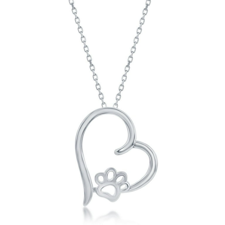 Sterling Silver Polished Heart With Paw Print Pendant Sterling Silver Polished Heart With Paw Print Pendant