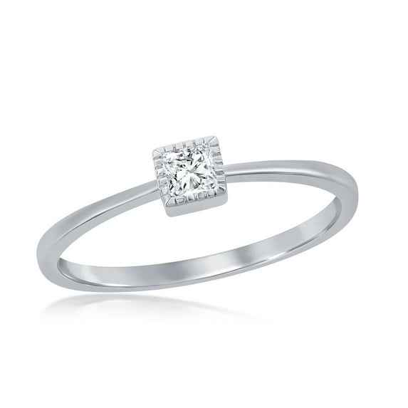 Beaux Bijoux Princess Square Simulated Diamond CZ Stackable Dainty Promise Ring Sterling Silver Jewelry for Women or Teens-Size 7