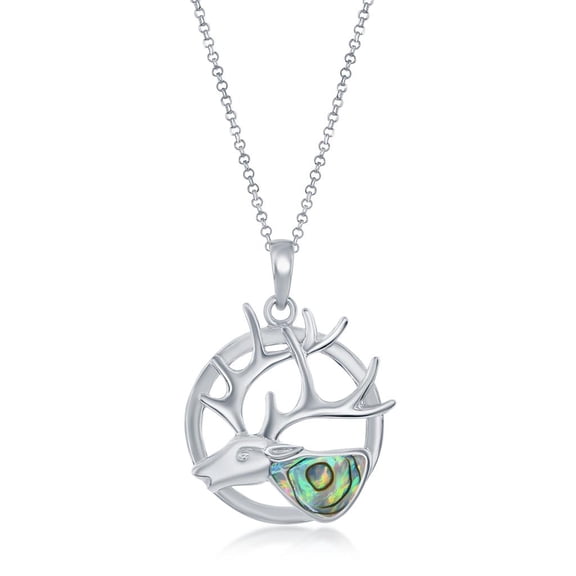 Beaux Bijoux Reindeer-Antler Designed Natural Abalone 18” Pendant Necklace Sterling Silver Jewelry for Women or Teens