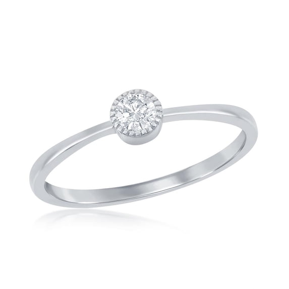 Beaux Bijoux Round Bezel Set Simulated Diamond CZ Stackable Dainty Promise Ring Sterling Silver Jewelry for Women or Teens-size 8