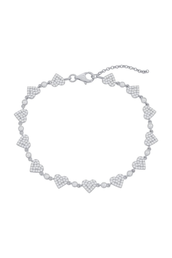 Simulated Diamond CZ Bracelet in Sterling Silver - Alternating Heart and Bezel-Set CZ - Fine Bracelets for Women - Unique Gift for Her