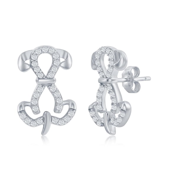 Beaux Bijoux Sitting Dog with Simulated Diamond CZ Stud Earrings Sterling Silver Jewelry for Women or Teens