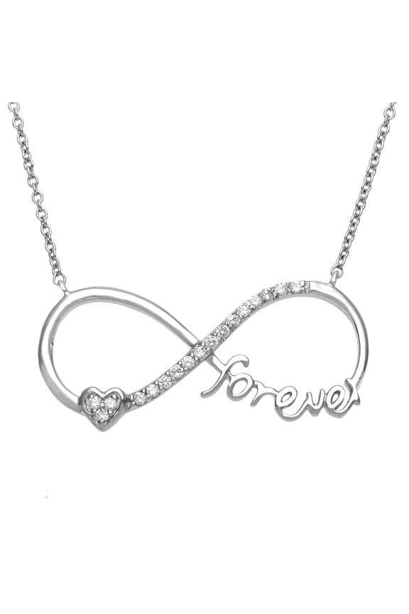 Sterling Silver 16+2" Extension "Forever" Heart CZ Infinity Womens Necklace