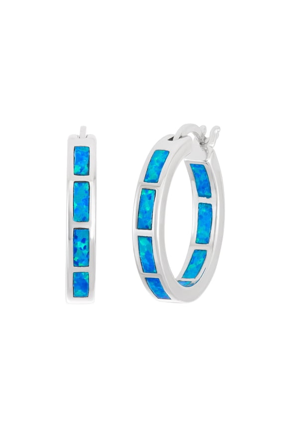 Sterling Silver Blue Opal Inside-Outside Hoop Earrings (Multiple colors available)