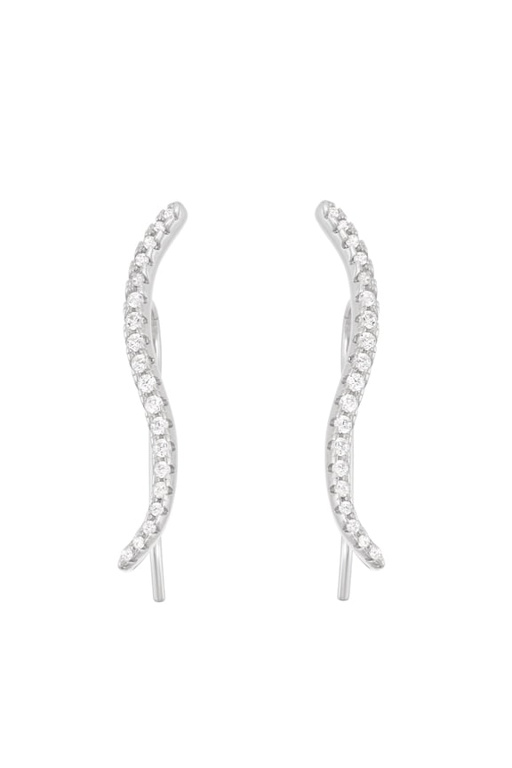 Sterling Silver CZ Curved Bar Ear Climber Crawler Earrings