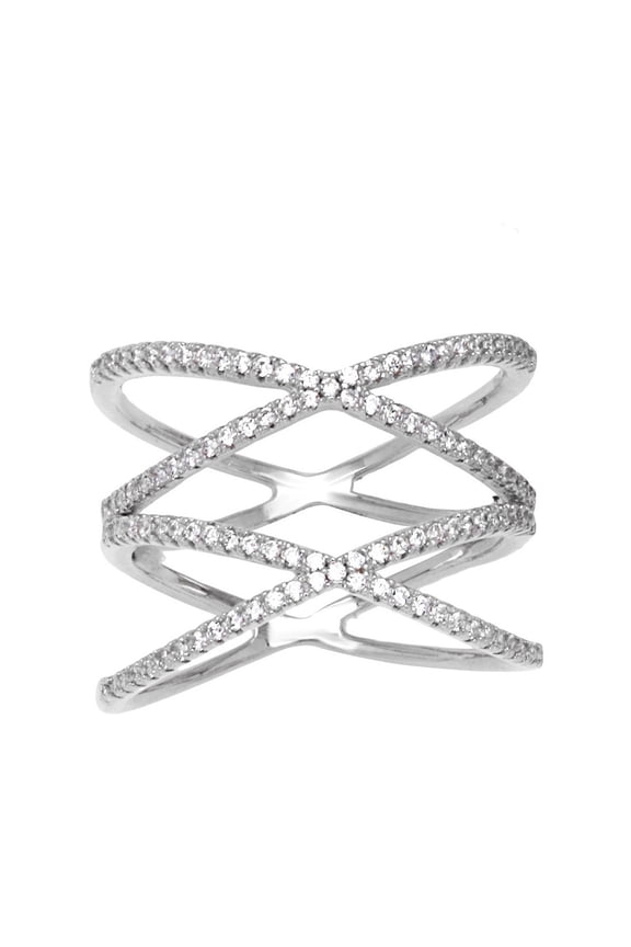 Sterling Silver CZ Double "X" Ring