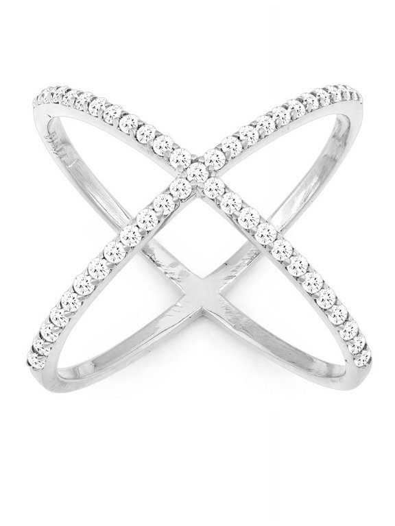 Sterling Silver CZ "X" Criss Cross Long Ring