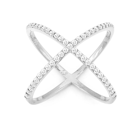 Beaux Bijoux Sterling Silver CZ "X" Criss Cross Long Ring