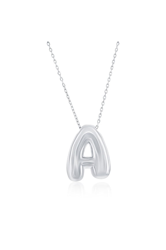 Sterling Silver Chunky Bubble Initial Letter Necklace for Women - Puffed Initial Pendant - Unique Dainty Necklace for Her - A