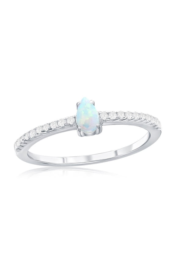 Sterling Silver Created Oval White Opal Ring - Fine Pear-Shaped Opal Ring for Women - Unique Ring for Her