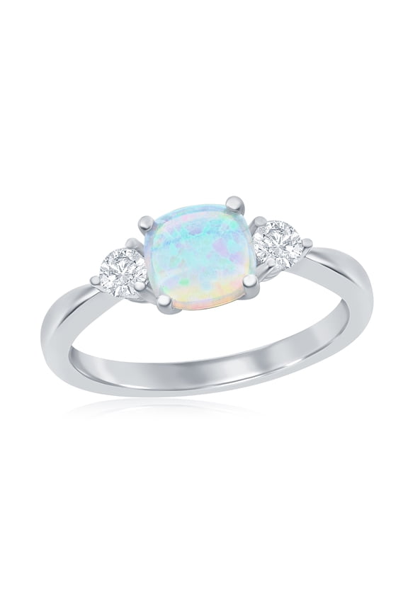 Sterling Silver Created White Opal Ring for Women | Simulated Cushion Cut White Opal Gemstone Ring | Fine Silver CZ Ring for Women-6