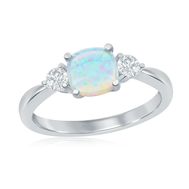 Sterling Silver Created White Opal & CZ Ring Sterling Silver Created White Opal & CZ Ring