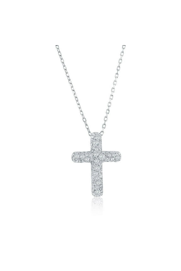 Sterling Silver Cross Pendant Necklace for Women - Pave Simulated Diamond CZ Cross Necklace - Religious Necklace for Communion, Baptism & Confirmation