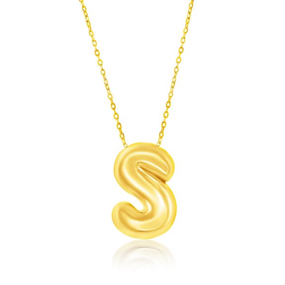 Beaux Bijoux Sterling Silver Gold Plated Chunky Bubble Initial Letter Necklace for Women - Puffed Initial Pendant - Unique Dainty Necklace for Her - S