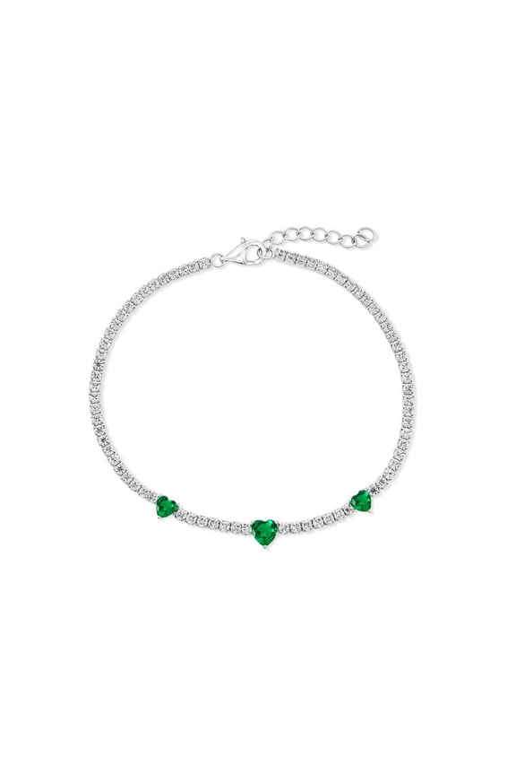 Sterling Silver Heart Tennis Bracelet - Created Emerald Heart Bracelet for Women - Unique Tennis Bracelet