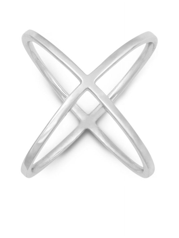 Sterling Silver High-Polish "X" Criss-Cross Long Ring