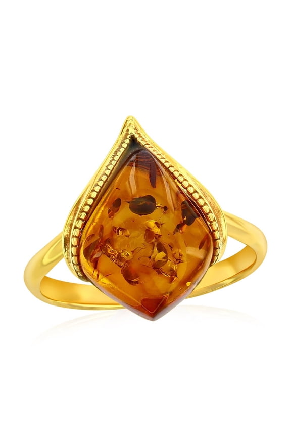 Sterling Silver Natural Amber Rings for Women - Natural Gemstone Jewelry - Genuine Marquise Amber Ring-6