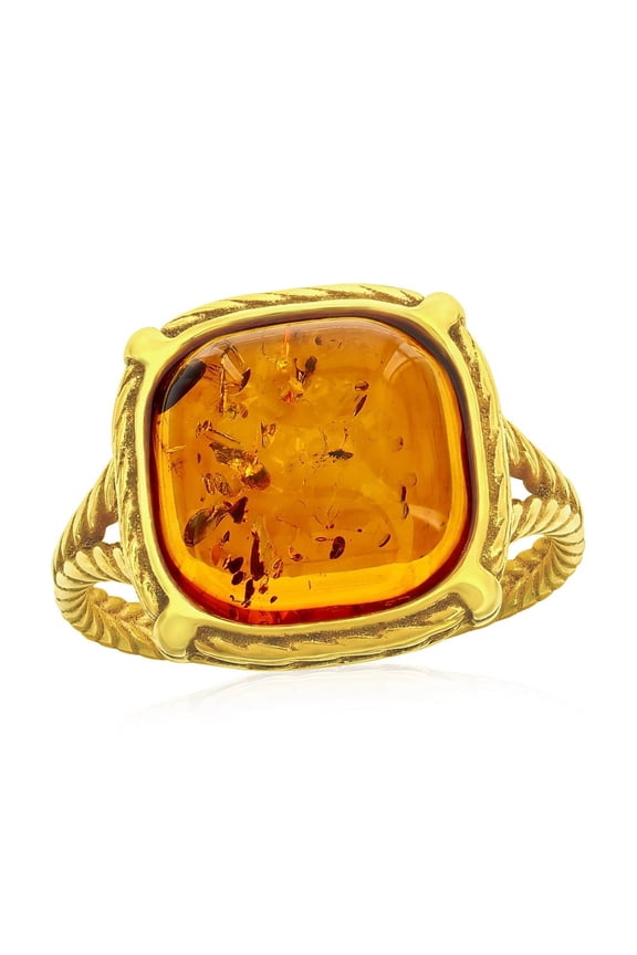 Sterling Silver Natural Amber Rings for Women - Natural Gemstone Jewelry - Genuine Square Amber Ring-8