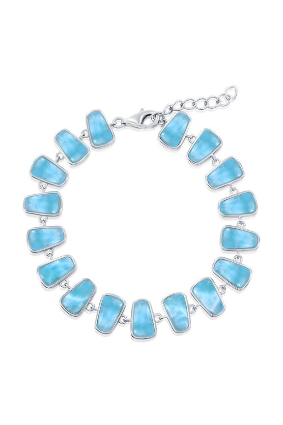 Sterling Silver Natural Larimar Bracelet - Natural Gemstone Jewelry - Triangle Design Larimar 7+1" Link Bracelet for Women