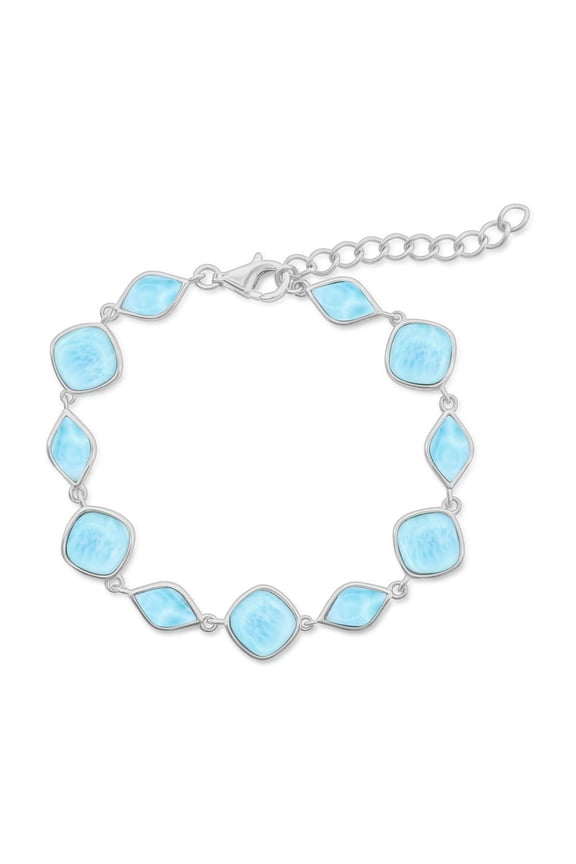 Sterling Silver Natural Larimar Bracelet for Women - Unique Link Bracelet - Beautiful Blue Larimar Stones - Multi-Shaped Larimar Bracelet for Women