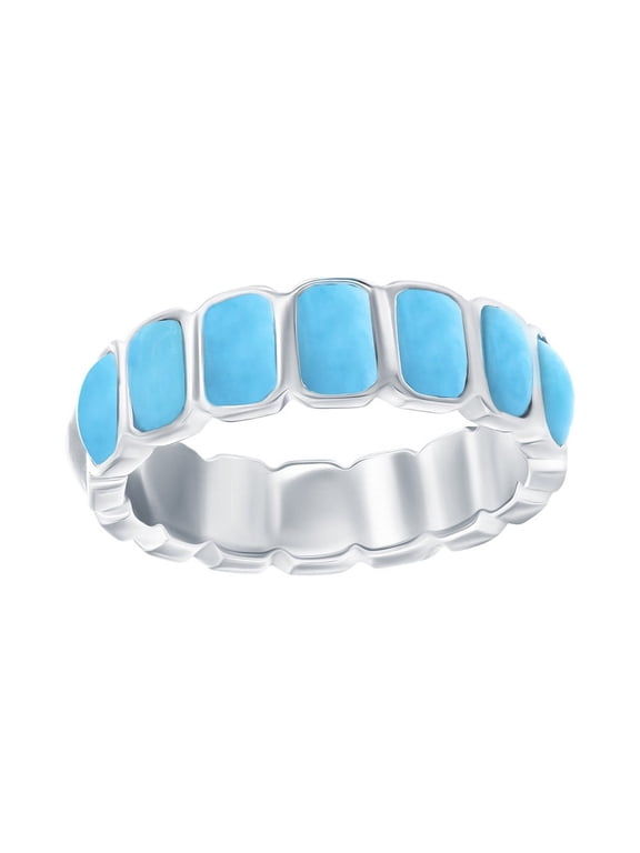 Sterling Silver Natural Larimar Eternity Ring - Beautiful Blue Larimar Stones - Hypoallergenic Rectangle Larimar Ring for Women-6