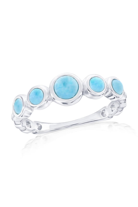 Sterling Silver Natural Larimar Ring - Beautiful Blue Larimar Stones - Hypoallergenic Graduating Round Larimar Ring for Women-9