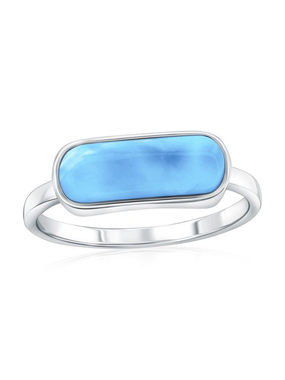 Sterling Silver Natural Larimar Ring - Natural Gemstone Jewelry - Oval-Shaped Larimar Ring for Women-7