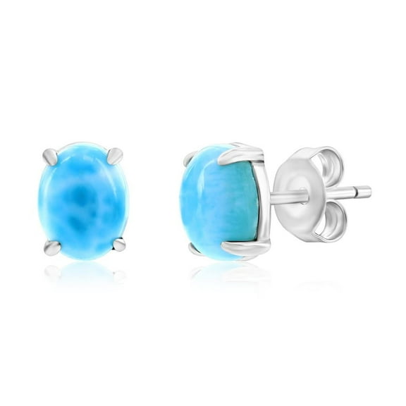 Beaux Bijoux Sterling Silver Oval-Shaped Blue Larimar Earrings for Women - Natural Larimar Stone Jewelry - Unique Hypoallergenic Stud Larimar Earrings for Women