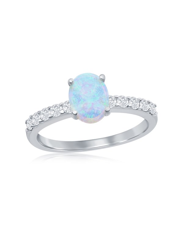 Sterling Silver Oval-Shaped Created White Opal Ring for Women | Simulated White Opal Gemstone Ring | Fine Silver CZ Ring for Women-9