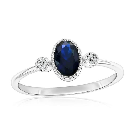 Beaux Bijoux Sterling Silver Round 0.02ct Natural Diamond & Lab Grown 0.30ct Sapphire Ring - Fine Engagement Ring for Women-7