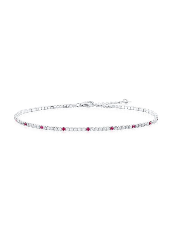 Sterling Silver Round Simulated Diamond CZ Anklet for Women - Created Ruby Tennis Anklet