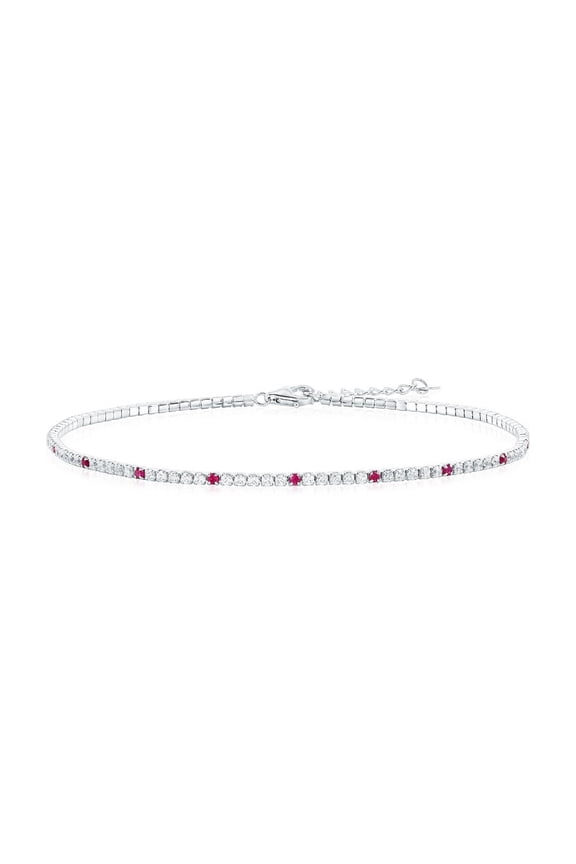 Sterling Silver Round Simulated Diamond CZ Anklet for Women - Created Ruby Tennis Anklet
