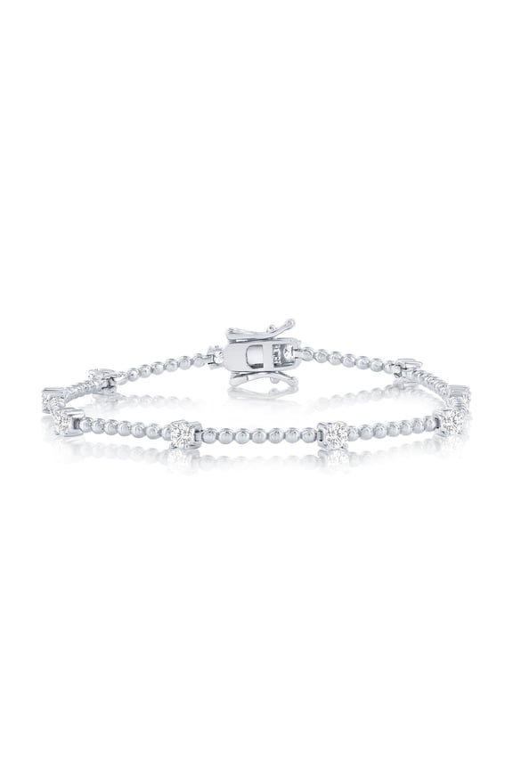 Sterling Silver Round Simulated Diamond CZ Beaded Bracelet - Fine Bracelet - Hypoallergenic Bracelet for Women
