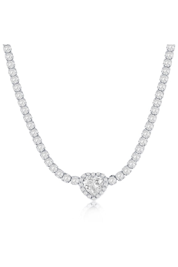 Sterling Silver Simulated Diamond CZ Heart Necklace for Women - Meaningful Heart Tennis Necklace - Beautiful Heart Necklace for Valentine's Day