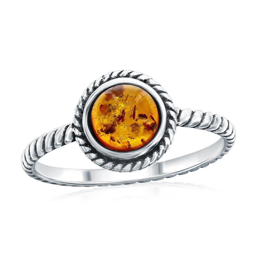 Beaux Bijoux Sterling Silver Textured Round Natural Amber Rings for ...
