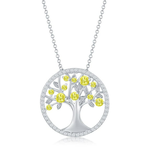 Beaux Bijoux Tree of Life Design Simulated Citrine Birthstone Pendant 16+2” Necklace Jewelry for Women or Teens