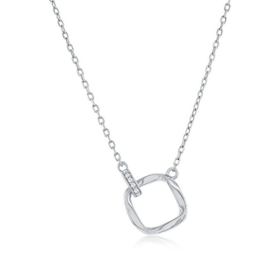 Beaux Bijoux Twisted Square Necklace in Sterling Silver - Simulated Diamond CZ Necklace for Women - Fine Jewelry for Her