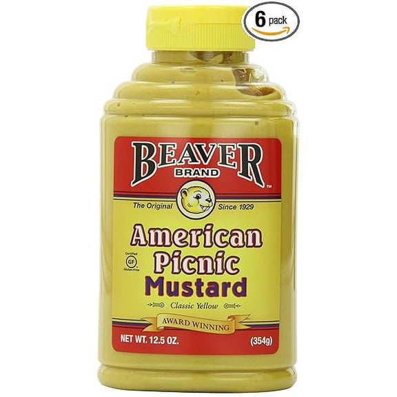 Beaver American Classic Yellow Mustard, 12.5 Ounce Squeeze Bottle (Pack of 6)